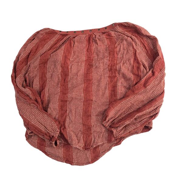 Free People Women’s Striped Peasant Blouse Boho Long Sleeve Rust Red Size Small - Picture 1 of 8